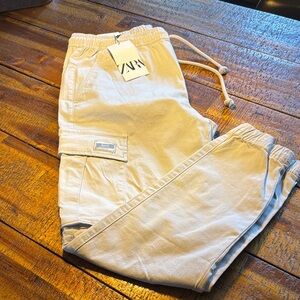 Zara Beige Cargo Jogger Pants